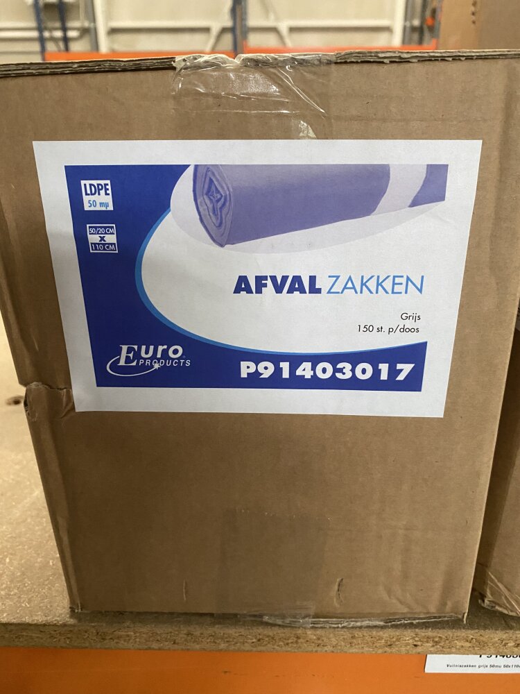 Vuilniszakken grijs 50mu 50x110cm doos a 150 stuks